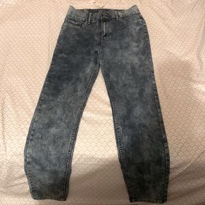 Dark Blue Jeans - High Waisted - Acid Wash Design - Size 10